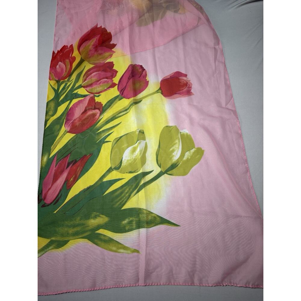 Vintage‎ Sheer Tulip Pink Scarf BOHO Bloomcore Floral Retro Fairy Spring Pastel